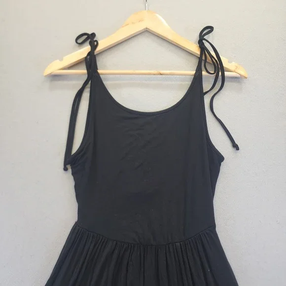Free People FP Beach Black Tie Strap Midi Dress Low Back Side Slit Pockets S P - Picture 3 of 12